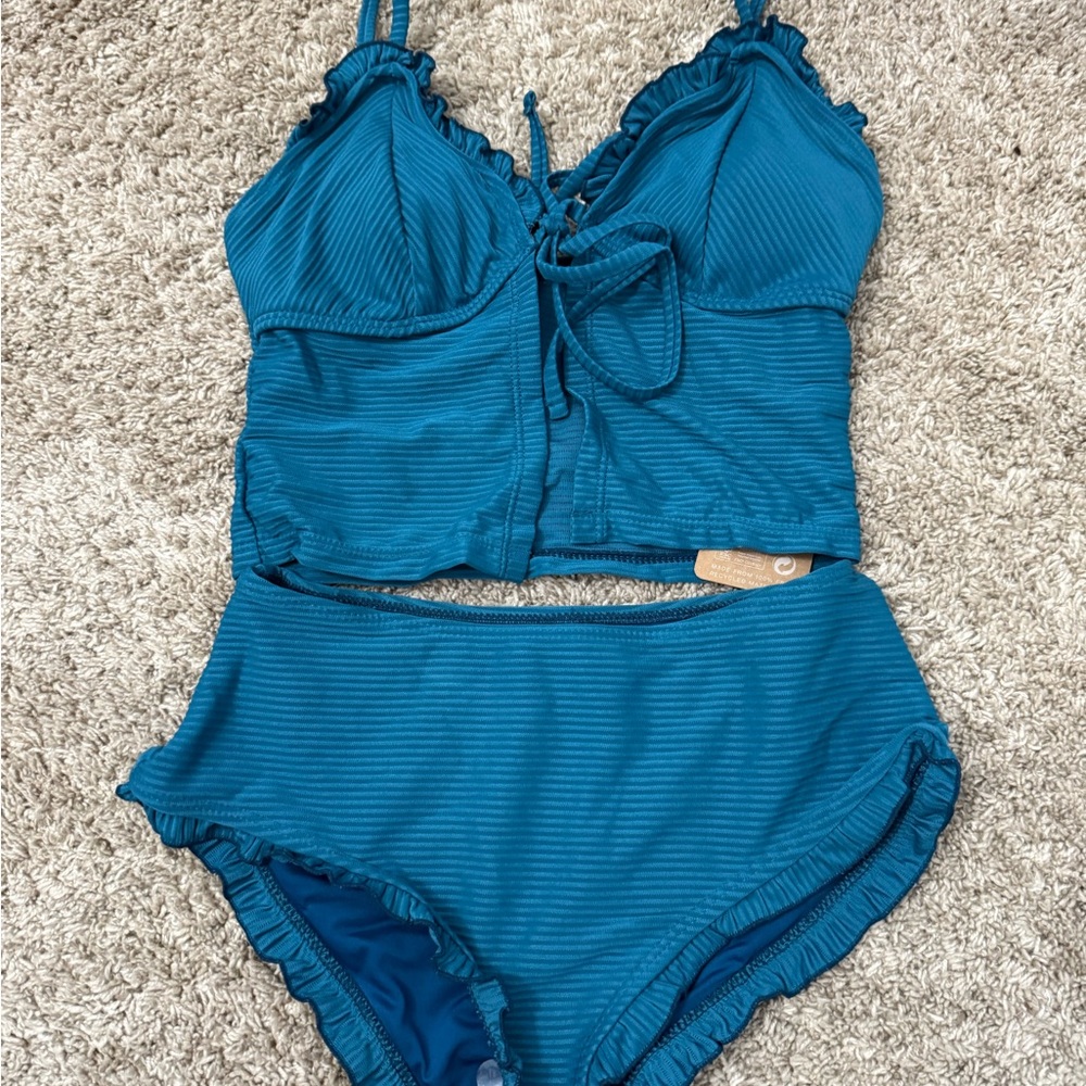 Samiol Teal Ruffled Tankini Set